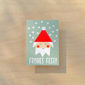 Weihnachtskarte Weihnachtsmann / „Frohes Fest“ /  Neonpunkte