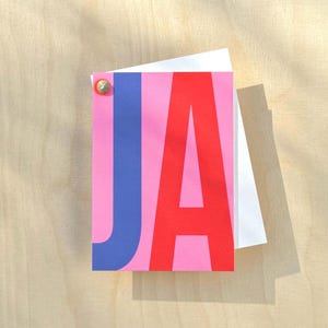 Wedding card YES / modern wedding card typography / handmade wedding card / neon dot / A6 image 1