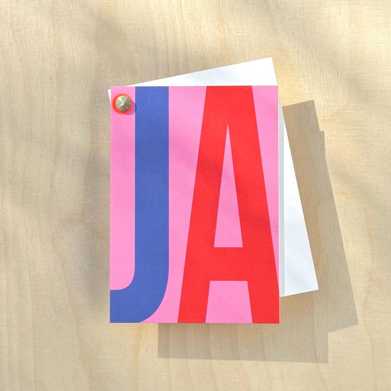 Wedding card YES / modern wedding card typography / handmade wedding card / neon dot / A6 image 1