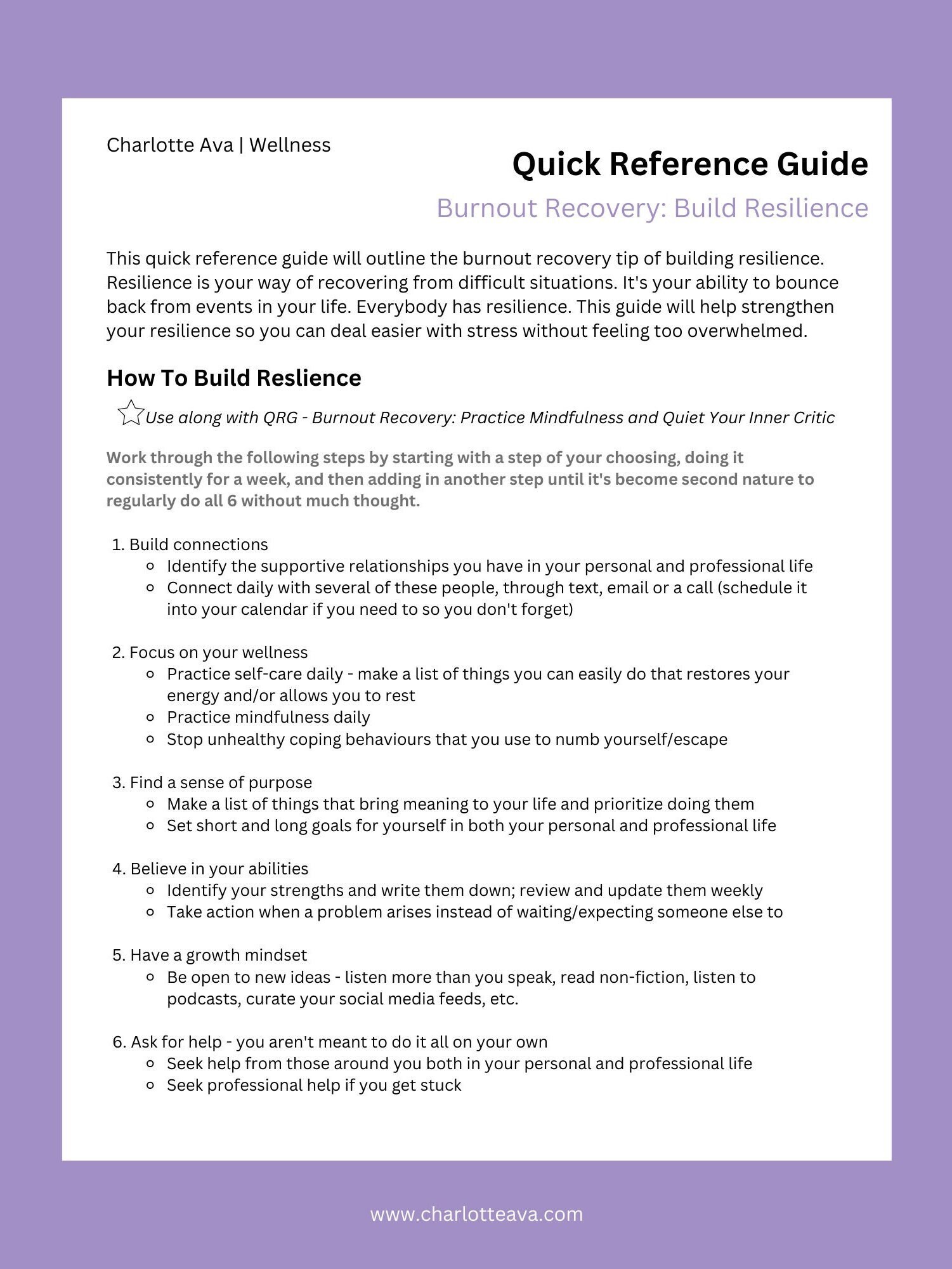 QRG - Burnout Recovery Tip: How to Build Resilience - Etsy