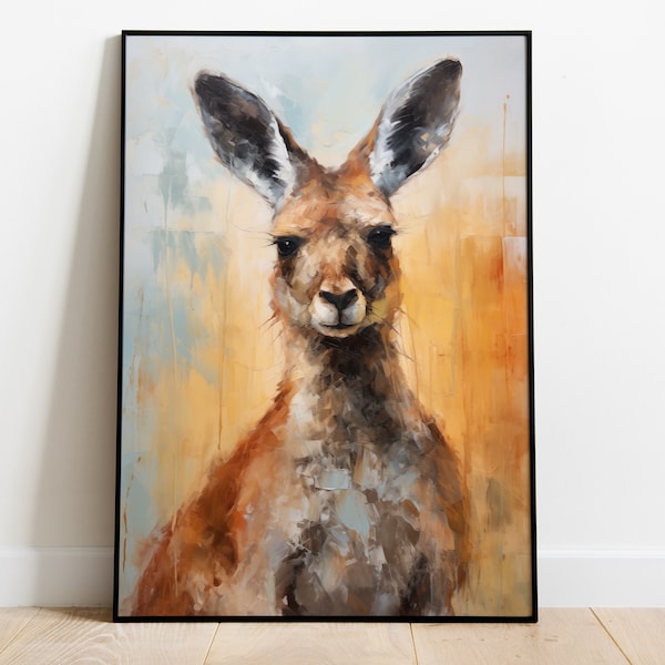 Kangaroo Oil Painting download - Vintage wall art kangaroo print - Ready to print digital files, faux oil painting