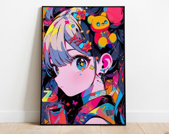 Retro Quirk Anime pop art - Digital download Manga poster, Vintage canvas, Retro poster, Ready to Print artwork