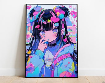 Candy Riot Anime pop art - Digital download Manga poster, Vintage canvas, Retro poster, Ready to Print artwork