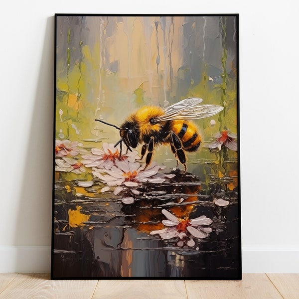 Bee Oil Painting download - Vintage wall art bee print - Ready to print digital files, faux oil painting