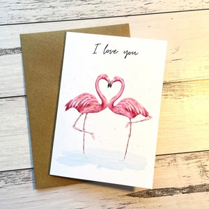 Flamingo I Love You Card | Valentine’s Day Card | Wedding Anniversary card | Romantic card | Heart Card | Watercolour look card