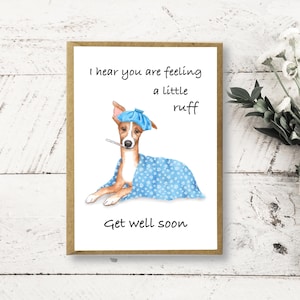 Get Well Soon card wth Greyhound, funny get well soon, cute get well soon, Dog get well soon, Feel better soon, Handmade card, Cute pun card