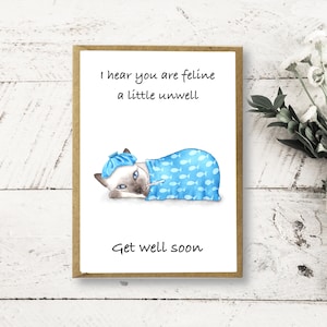 Get Well Soon card with Cat, funny get well soon, cute get well soon, Cat get well soon, Feel better soon, Handmade, Cute pun card