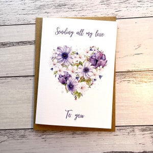 Purple Floral Heart Card - Sending All My Love To You | Valentine’s Day Card | Wedding Anniversary card | Romantic card | Card for wife