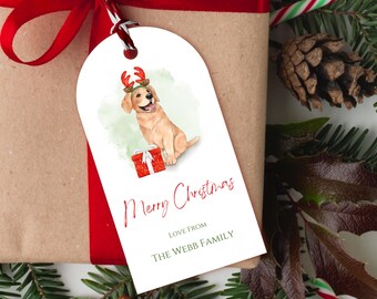 Personalised Christmas Golden Retriever Gift Tags 6 pk | Dog Gift Tags | Festive Dog Gift Tags | Personalised Christmas Gift Tags