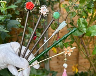 A Selection of Different Chinese Floral Hair Pins or Hair Sticks or Hair Combs or Hairslides in Individual Gift Box
