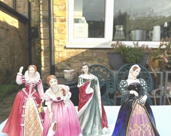 Royal Doulton Limited Edition Porcelain Figurines of Queen Elizabeth I, Queen Victoria, Queen Anne and Mary, Queen of Scots