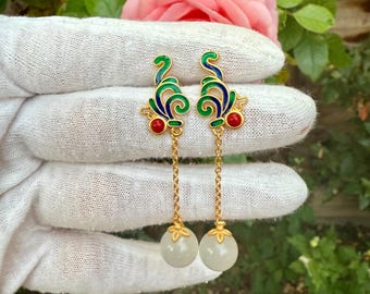 Traditional Gilded Silver Drop Earrings - Inspired by Chinese Culture and Costume