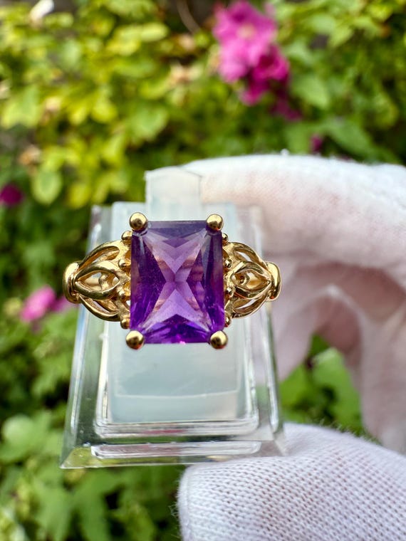 An Art Nouveau Style Vintage 9ct Gold Dress Ring Set With Rectangle Cut  Amethyst With Full UK Hallmarks of Birmingham 1977 - Etsy