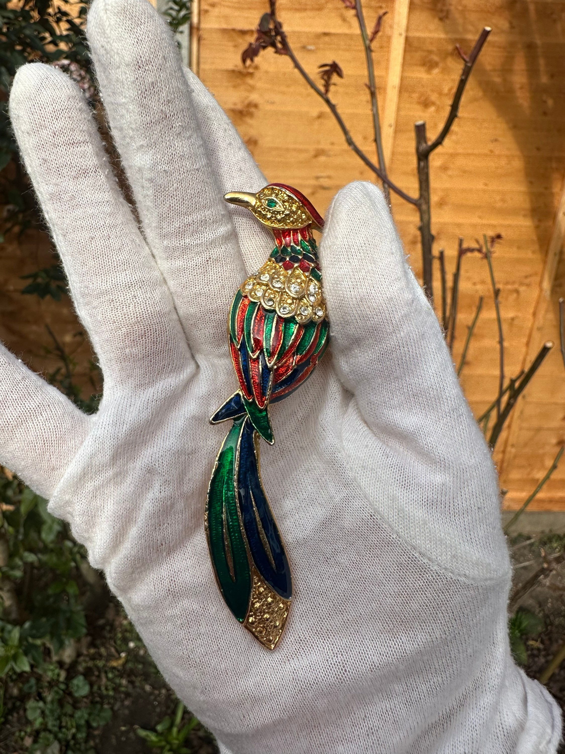 Broche Lion Vintage KJL Années 60 - Plaquée Or, émail Bleu Corail Vert Et Strass