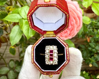 An Art Deco Style 9ct Gold and Platinum Ruby and Diamond Dress Ring