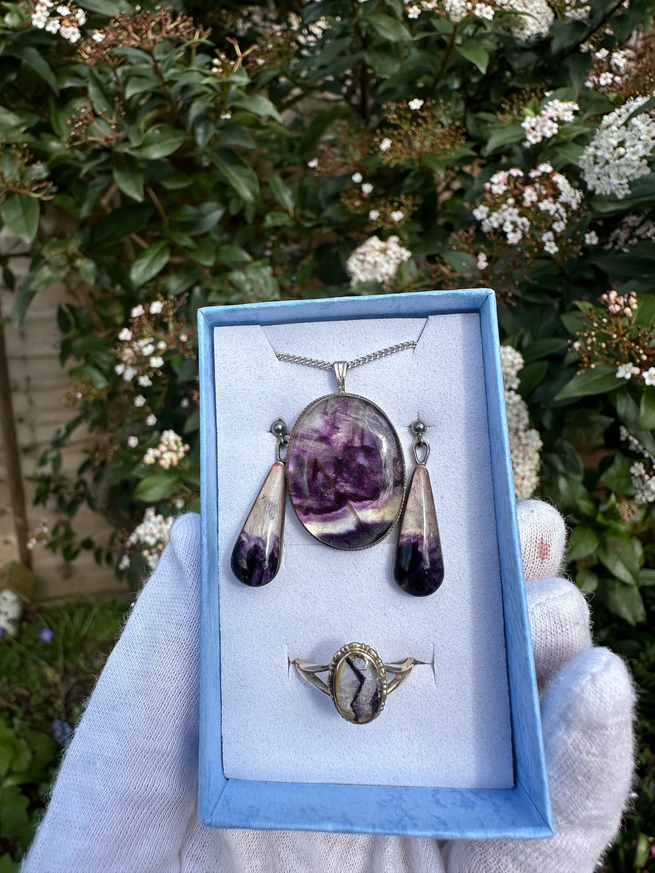 Blue John Jewelleries Including a Birmingham Hallmarked Carat