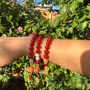 Kastanienbraun Quarz Perlenarmband mit Anhänger der Lotus Blume oder Kürbis oder Flaschenkürbis
