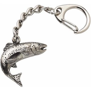 Salmon Fishing 2D Model Handcrafted In Solid Pewter Keyring