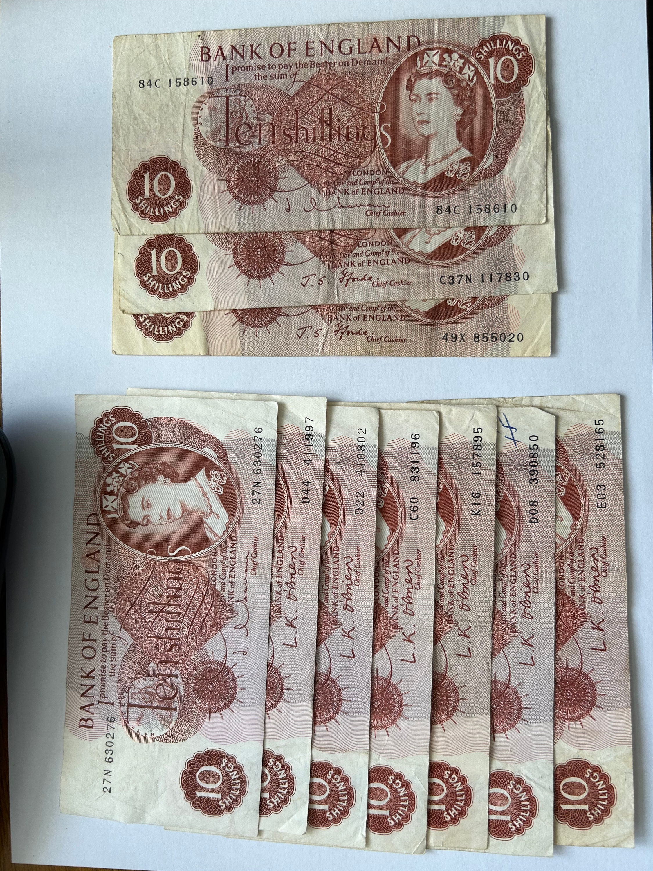 1950 - 1960 イギリス紙幣 1 ポンド 10 シリング オリジナル紙幣