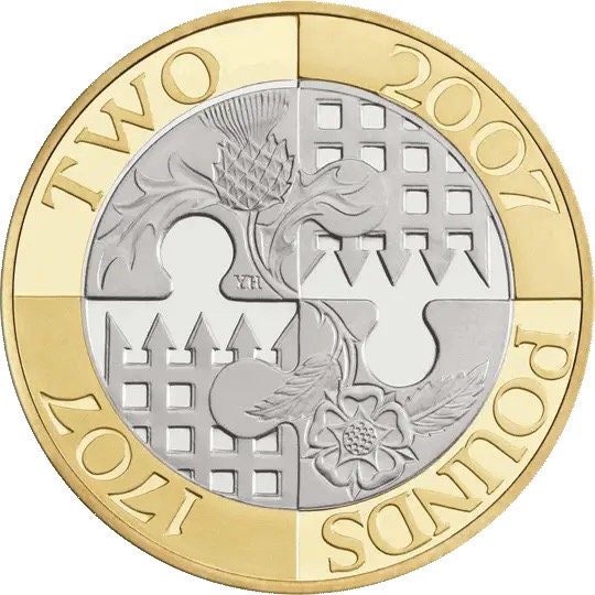 2007 Act Of Union England And Scotland  Circulation British Two Pound Coin