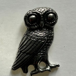 Athena Owl Silver Pewter Pin Badge