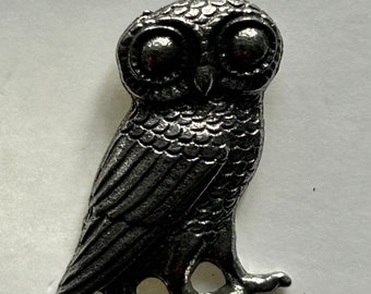 Athena Owl Silver Pewter Pin Badge