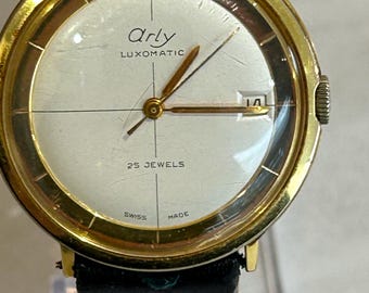 Arly Luxomatic Gold Tone Uhr ETA Uhrwerk Arbeiten