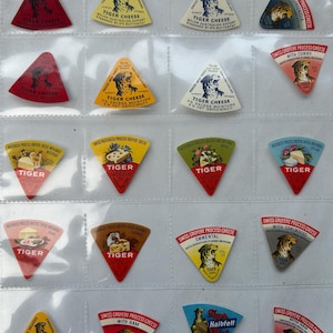 vintage Tiger Cheese Label Ephemera Mixed Collection de 20 étiquettes toutes originales