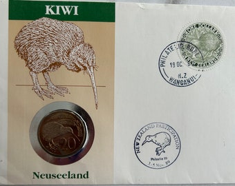 1987 New Zealand Kiwi 20 Cent Coin Stamp Cover