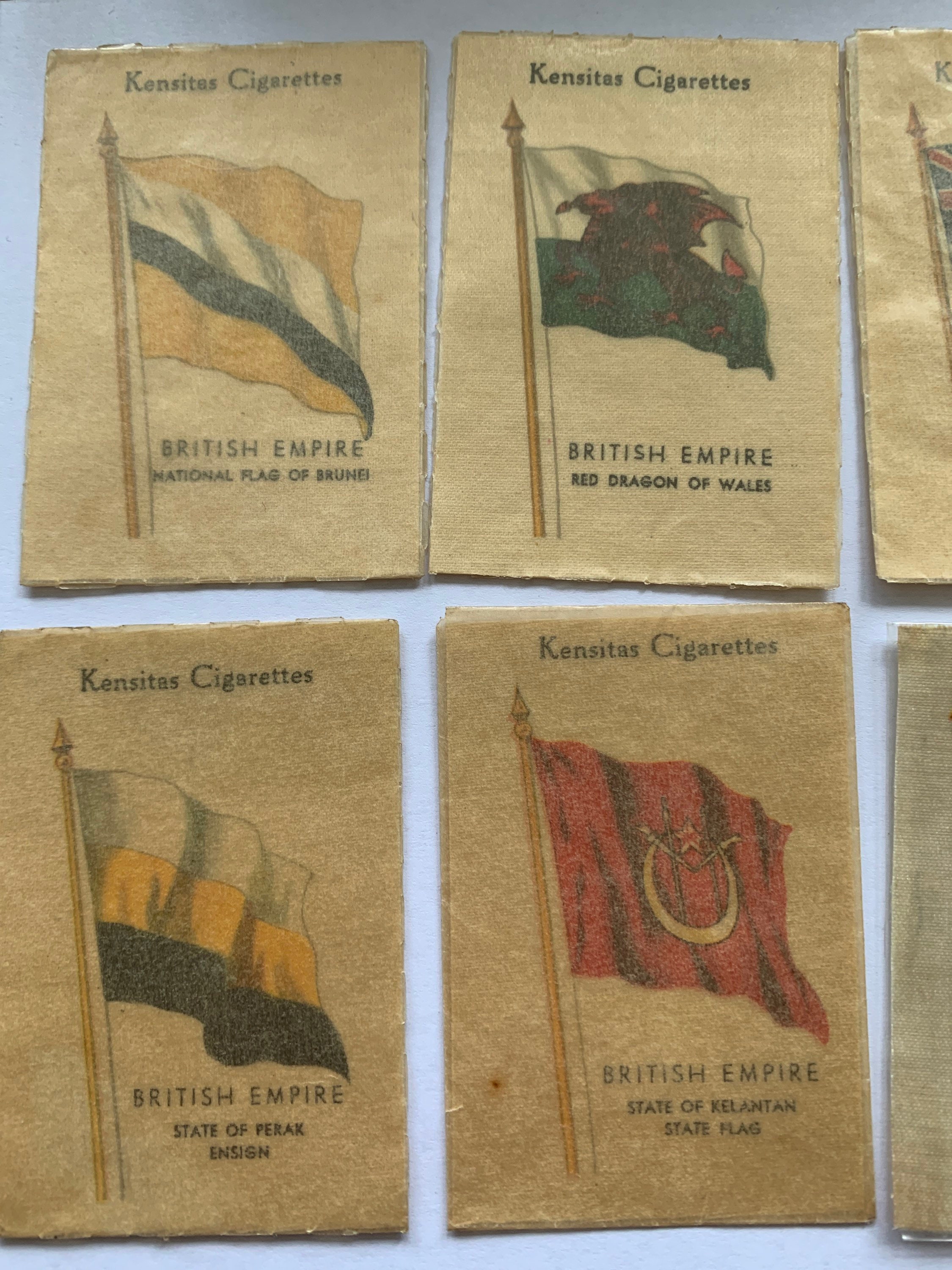 silk flags from cigarette packets 1934 J Wix Pack of 10 British Empire Flag Kensitas Cigarette Choose Silk  Lot 9