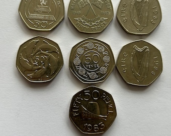 1983 - 1990 Mixed Collection 50p Coins Dolphins Liberation Candytuft