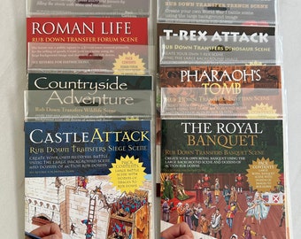 Classic Rub Down Transfer Books Pack of 5 Mixed WWII Egyptian Roman Victorian Medieval