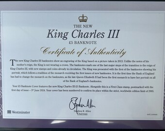 King Charles III 5 Pound Banknote First Day Issue Cover Limited