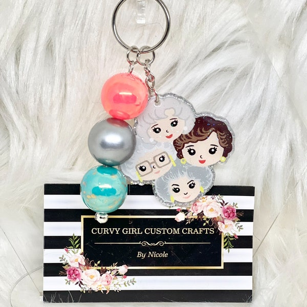 Old Ladies, Best Friends, Golden Years, Bubblegum Bead, Glitter Resin Keychain