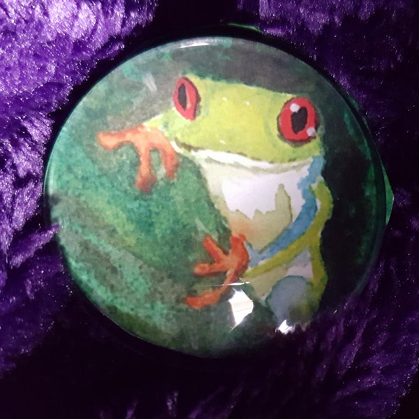 Red Eyed Tree frog magnets, 7 miniature wildlife watercolors, original artwork, wildlife & nature lover gift, 1.5" glass gem, strong magnet