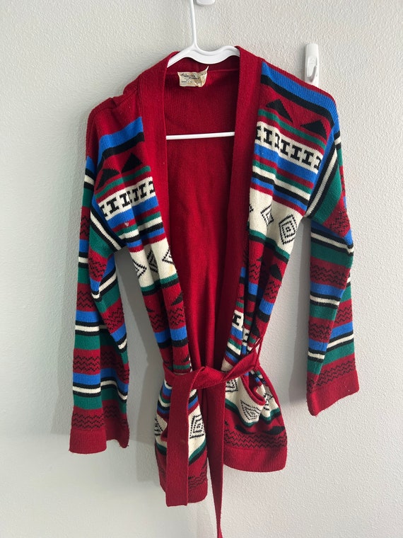 Vintage 1970s belted cardigan boho Aztec