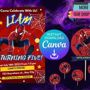 Spiderman Birthday Invitation | Editable Canva Template | Superhero Party Decor