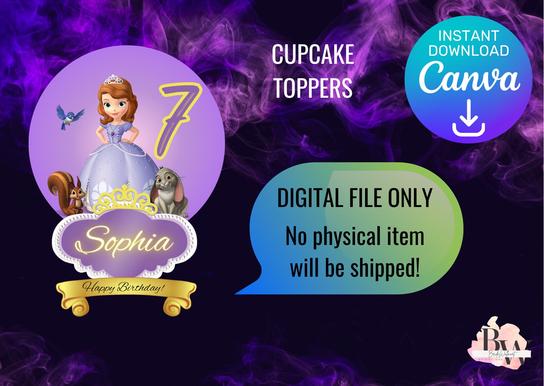 Sofia the First Cake Topper: Personalized Birthday Party Decor (digital ...