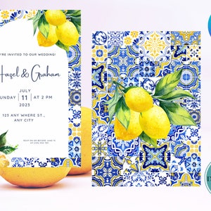 Mediterranean Italian Wedding Invitation, Lemon Wedding Invitation Template, Positano, Amalfi coast, Canva, Instant Download