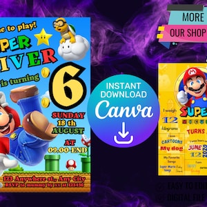 Super Mario Birthday Invitation: Editable, Personalized and Printable Digital Template - Canva