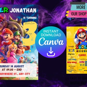 Super Mario Birthday Invitation: Editable and Printable Digital Template - Canva