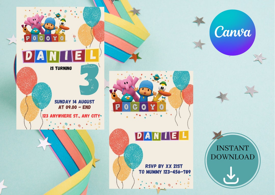 Pocoyo Invitation Template Editable in Canva Personalized - Etsy