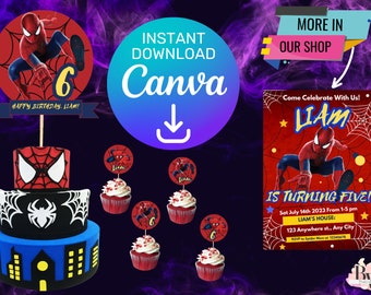 Spiderman Cake & Cupcake Toppers: Bearbeitbare Geburtstagsfeierdekoration (Digitaler Download)