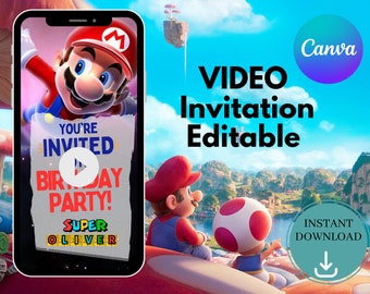 Super Mario Birthday Video Invitation: Editable Canva Template (Digital Download)