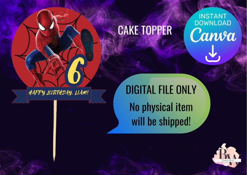 Spiderman Cake Topper and Cupcake Toppers Editable in Canva Etsy