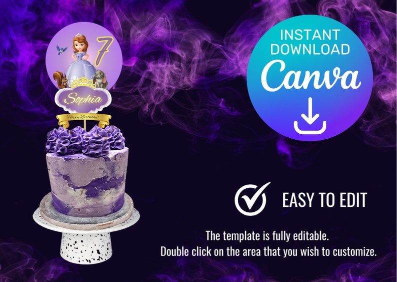 Sofia the First Cake Topper: Personalized Birthday Party Decor (digital ...