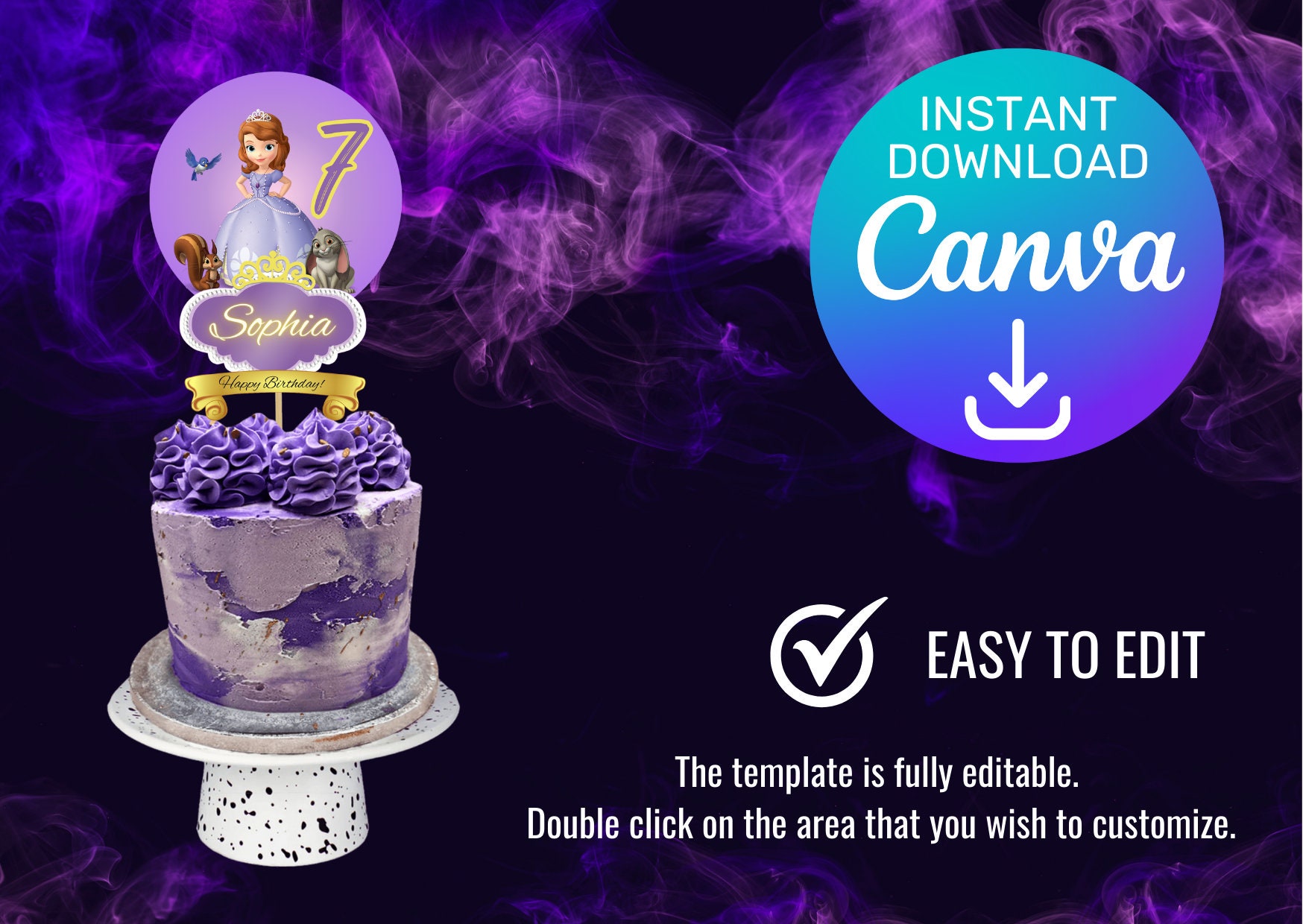 Sofia the First Cake Topper: Personalized Birthday Party Decor (digital ...