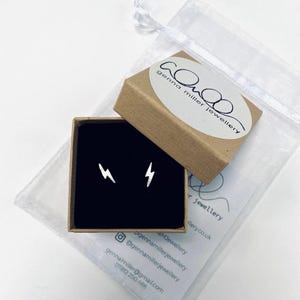 Handmade silver lightning bolt stud earrings