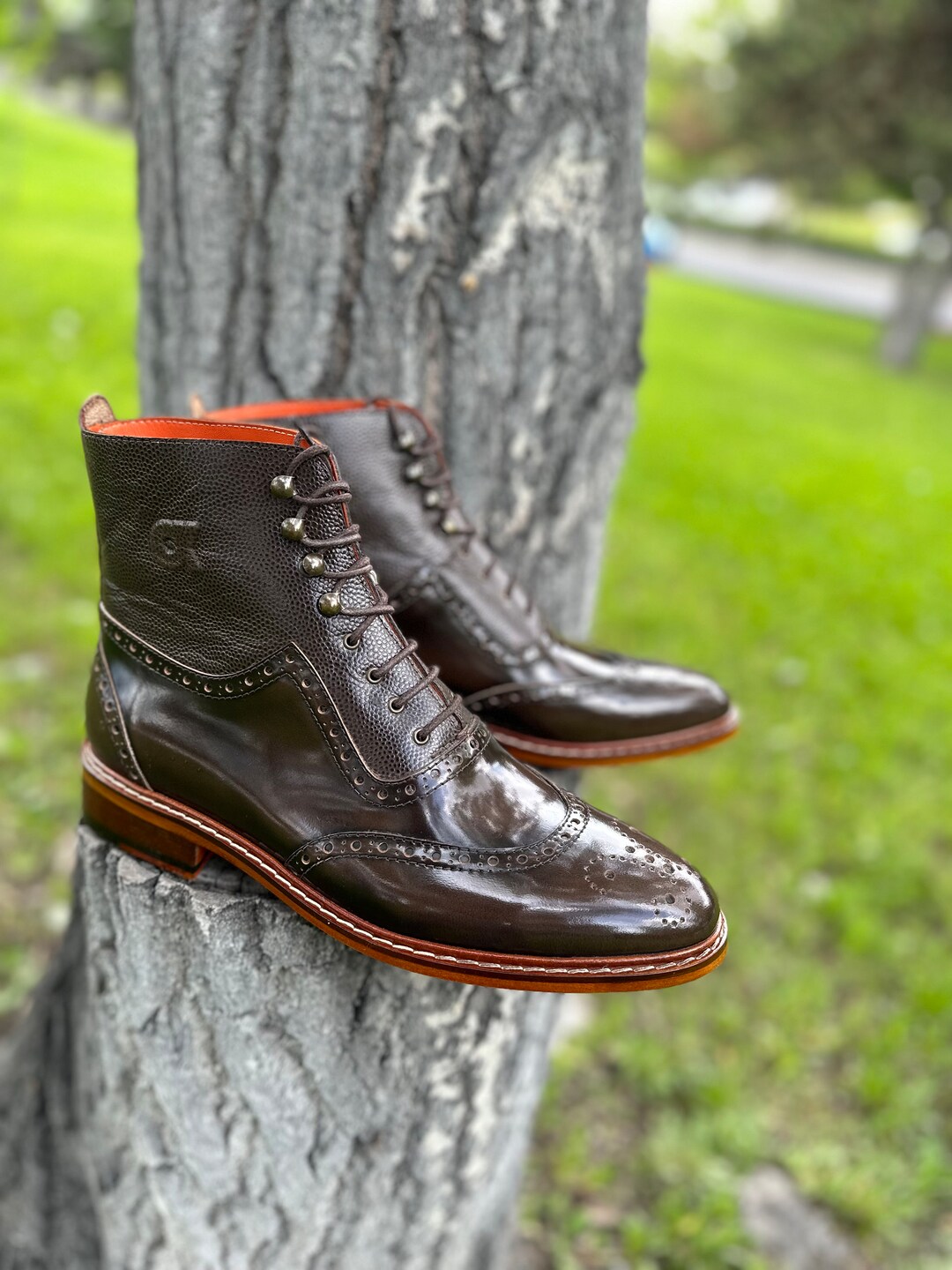 Brown Mens Leather Boots Premium Made to Order Canvas Boots Etsy