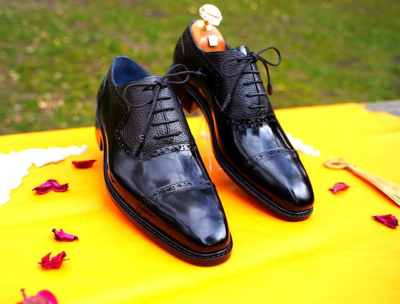 Black Men's Oxford Leather Shoes/ Handmade Custom Order 